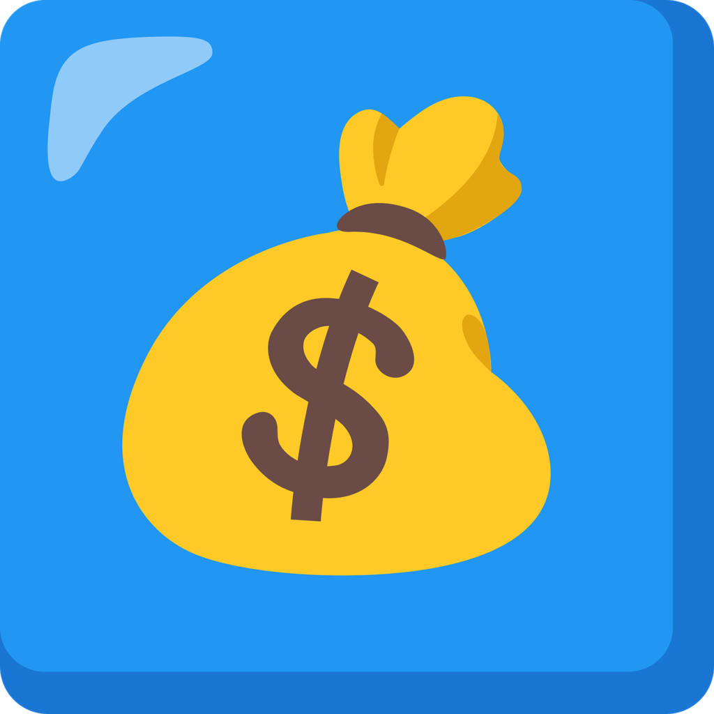 a blue square with a dollar sign in it