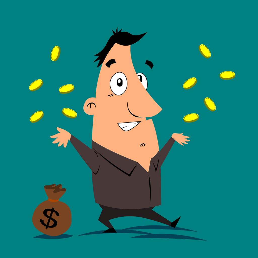 a cartoon of a man throwing coins